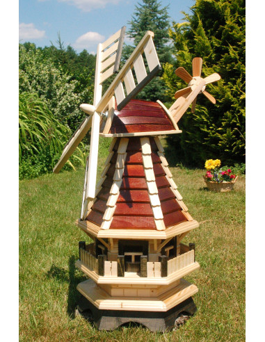 Moulin à vent toiture marron 130 cm bois massif Moulin à vent décoratif Décoration de jardin