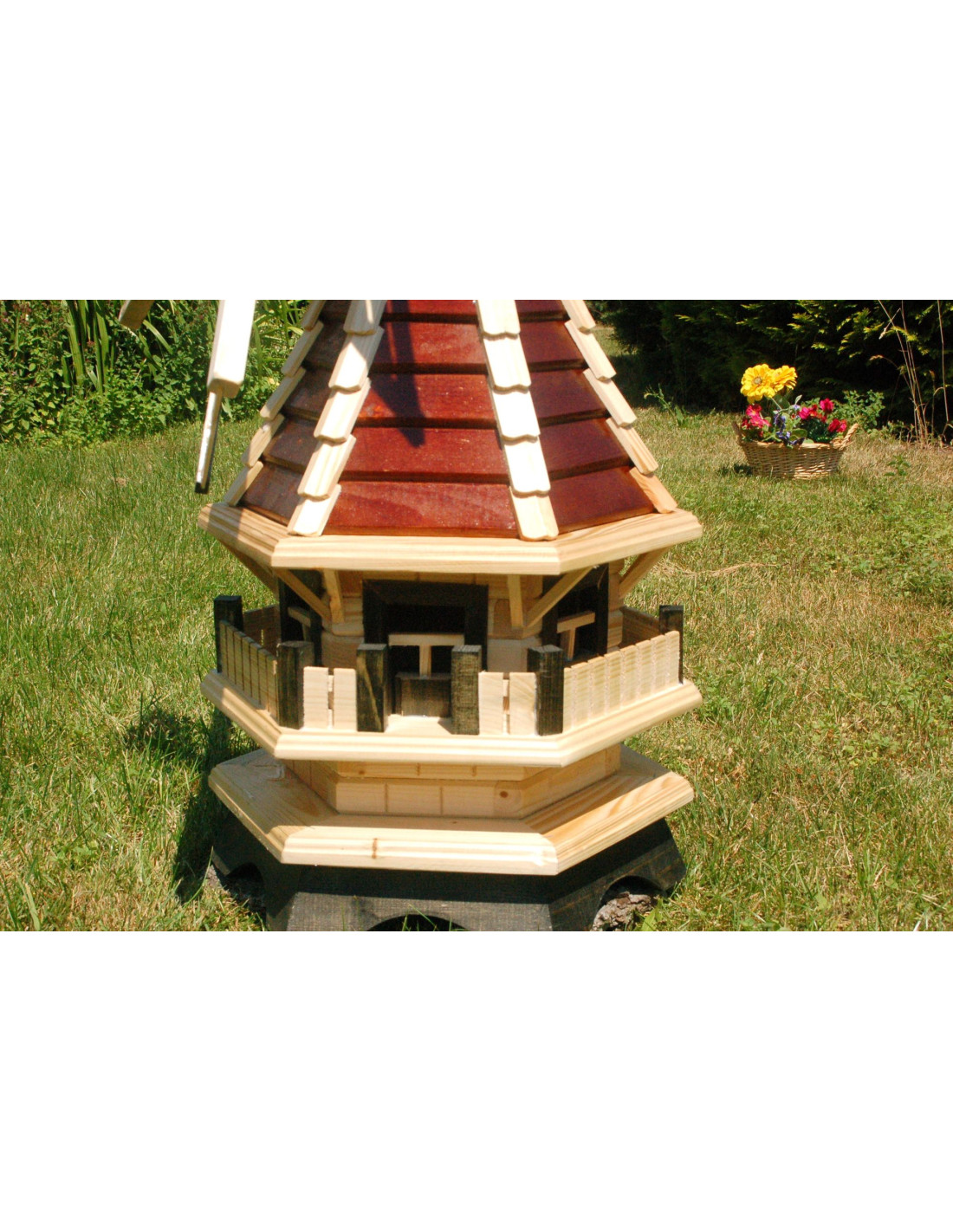 Moulin à vent toiture marron 130 cm bois massif Moulin vent décoratif -  Ciel & terre