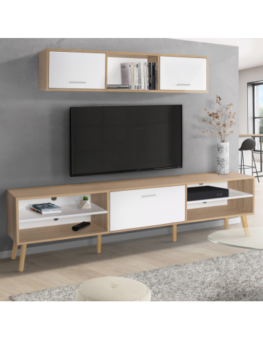 Meuble TV contemporain avec étagère chêne clair meuble téléviseur blanc meuble tv avec rangement