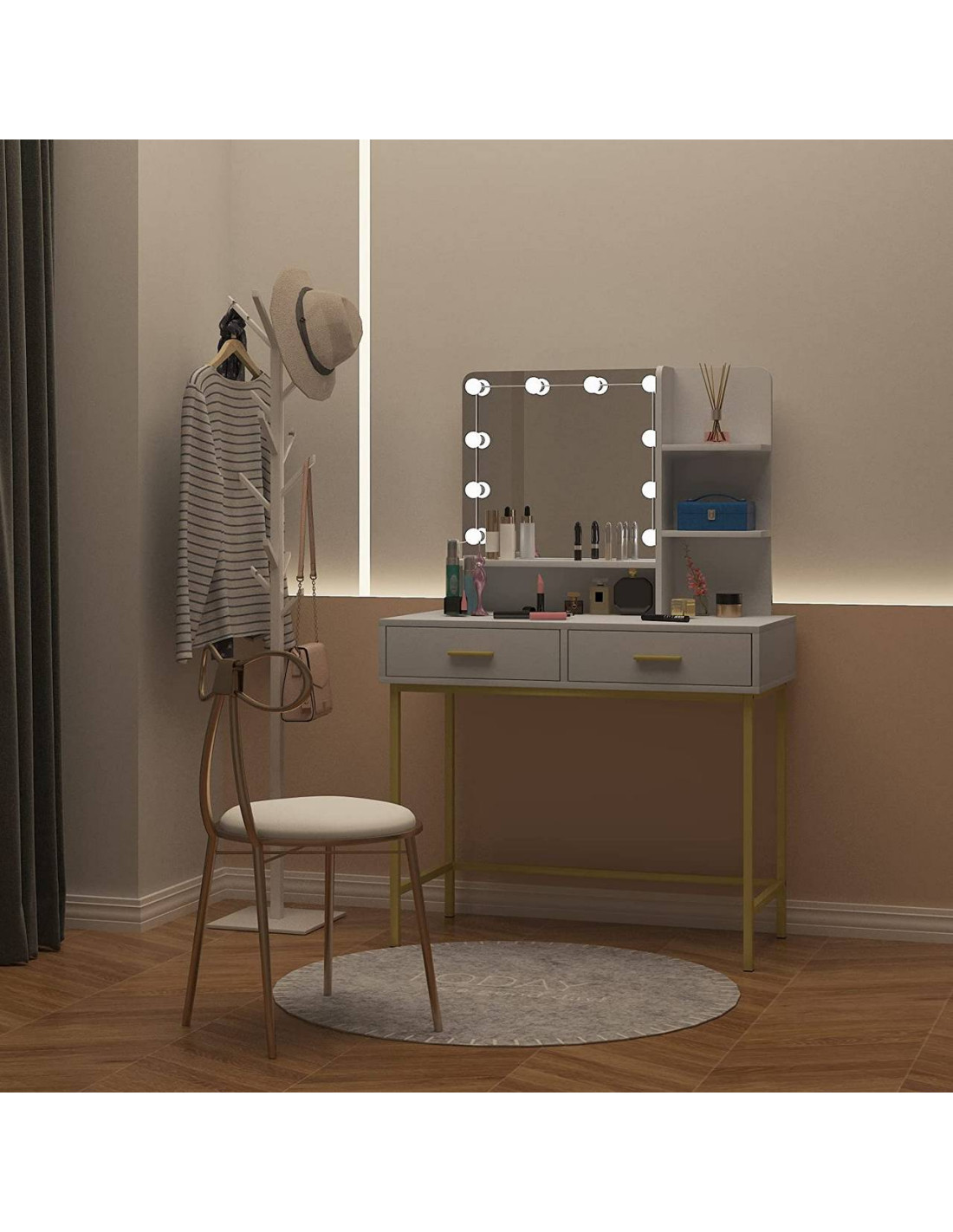 Coiffeuse avec miroir et LED Coiffeuse moderne Table maquillage