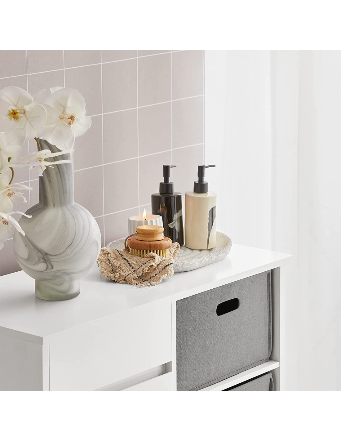 Armoire de salle de bains avec panier à linge intégré ELLA blanc