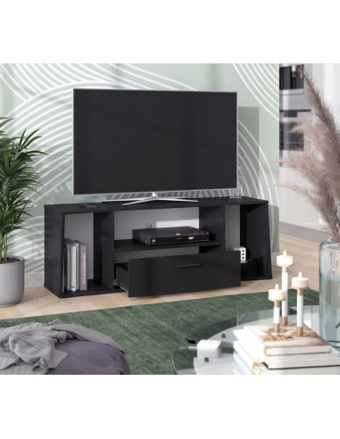 Meuble TV noir 130 cm avec tiroir Meuble télévision moderne Banc TV Table TV