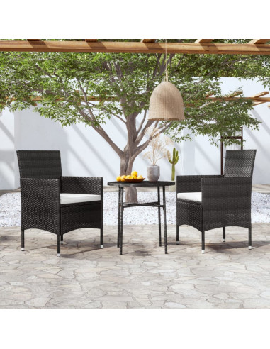 Table ronde pour balcon en polyrotin noir avec 2 chaises table jardin résine tressée