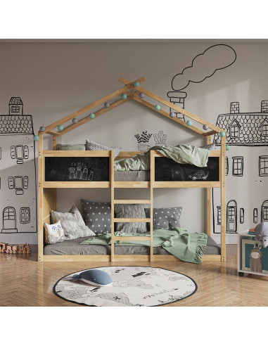 Lit montessori mezzanine pour enfant 90x200 cm blanc et noir lit mezzanine cabane lit maison avec sommier lit bois massif