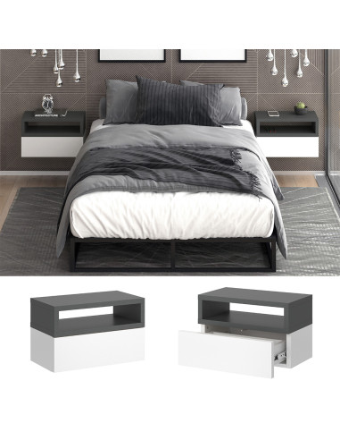 (Lot de 2) Table de chevet design blanche et anthracite Table de nuit moderne 1 tiroir