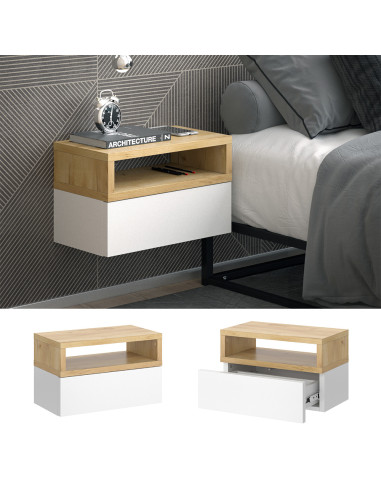 Table de chevet design blanche et chêne Table de nuit moderne 1 tiroir
