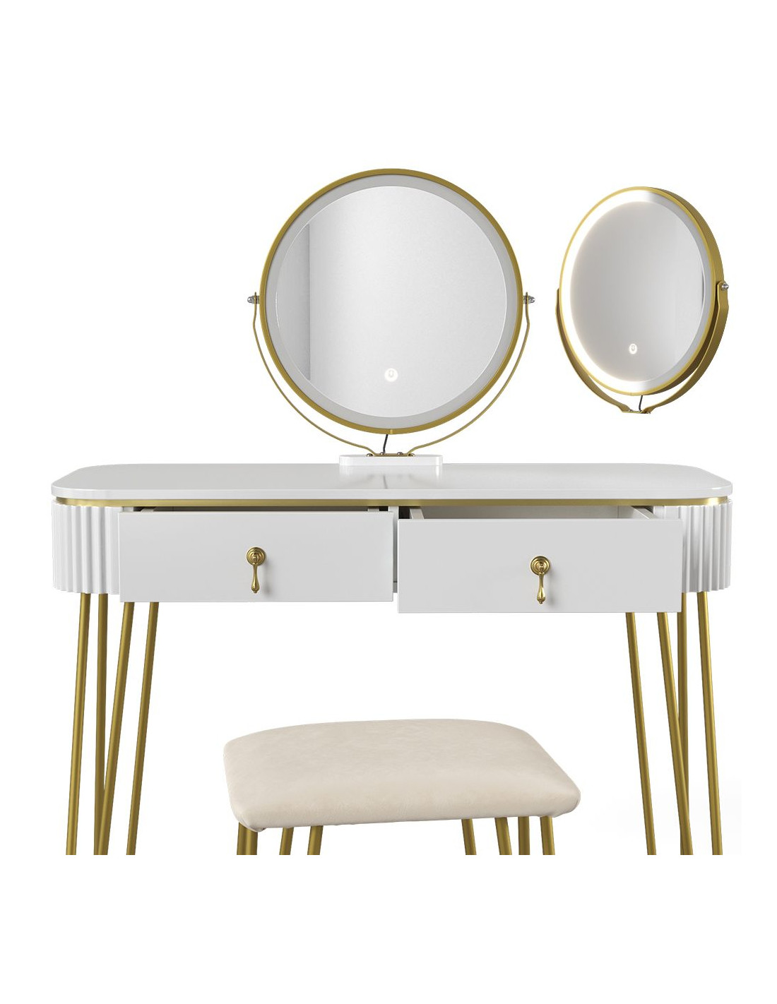 LEGZIT Coiffeuse avec éclairage et Tabouret Commode Blanche avec Miroir à  LED Miroir Coiffeuse Cosmétique Table (Couleur : Blanc)
