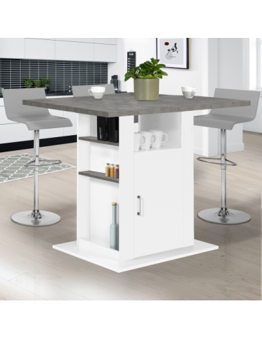 Table de bar industrielle gris béton et blanche Ilot central de cuisine avec rangements
