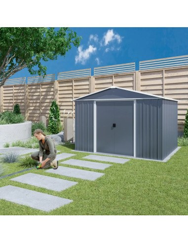 Abri jardin métal anthracite 7,18 m² + kit ancrage Abri jardin métallique rangement bois