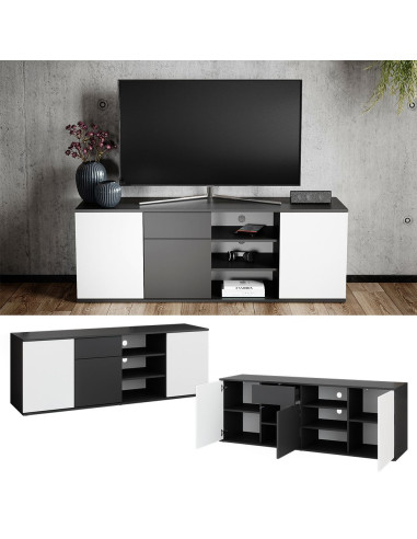 Meuble TV anthracite et blanc 160 cm avec tiroir Meuble télévision moderne Banc TV Table TV