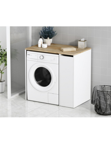 Meuble étagère pour machine à laver et sèche-linge en bois blanc