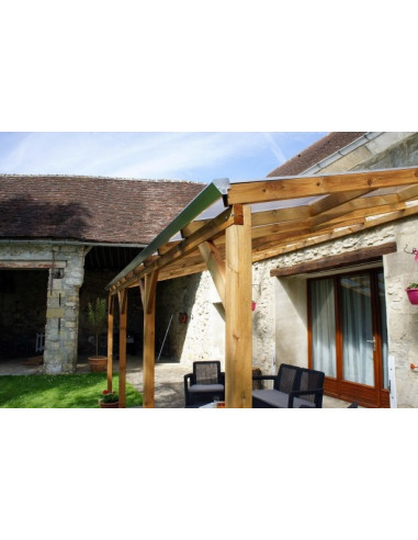 Pergola 300x300 cm adossée Pin autoclave avec toit en polycarbonate Tonnelle adossée Couverture de toit bois massif