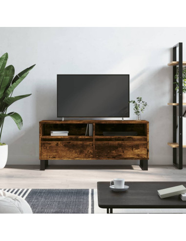 Meuble TV Moderne 100 cm Meuble Téléviseur Chêne Fumé meuble TV avec 2 Tiroirs