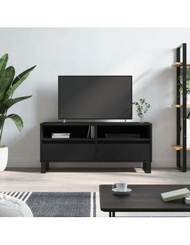 Meuble TV Moderne 100 cm Meuble Téléviseur Noir meuble TV avec 2 Tiroirs