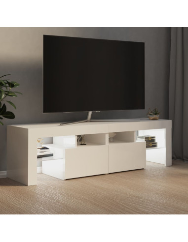 Meuble TV avec lumières LED Blanc brillant 140 cm Meuble Téléviseur avec rangement