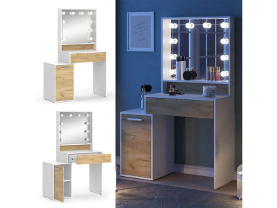Table de coiffeuse maquillage blanc avec miroir éclairage led tiroirs  étagères ML DESIGN 490001131 Pas Cher 