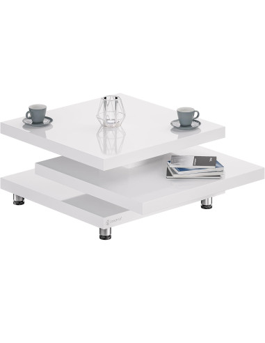 Table Basse Haute brillance Blanche 60x60 cm Table Tasse Plateau Rotatif Table Salon Design