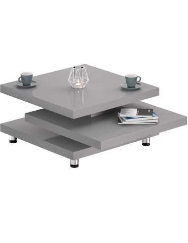 Table Basse Haute brillance Grise 60x60 cm Table Basse Plateau Rotatif Table Salon Design