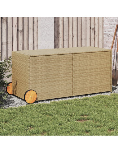 Coffre Rangement Résine Tressée Beige 120 cm Mobile Coffre de Stockage Coffre Extérieur Coffre Jardin