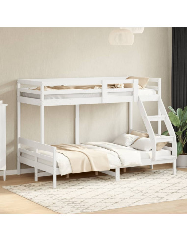 Lit Superposé 120x200 cm et 90x200 cm Bois Massif Pin Blanc Lit Enfant Lit Ados