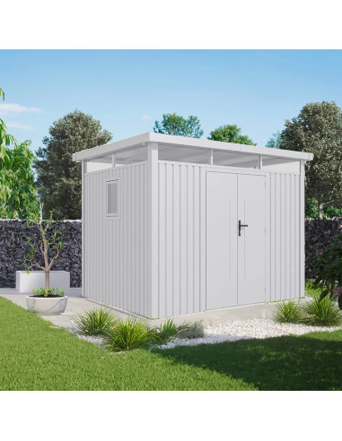 Abri de Jardin métal Blanc Alu HAUT DE GAMME Monopente 8,64 m² + Kit Ancrage Abri métallique