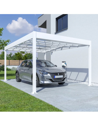 Carport 16,59m² Carport en Aluminium Blanc Toit en polycarbonate Fabrication en France