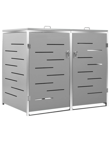 Abri de Jardin 2 Poubelles Cache Poubelle Métal Gris et Inox