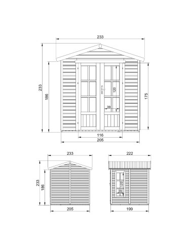 Abri de jardin 5,17m² Bois Massif Pin et Epicéa 16 mm et 18 mm avec Plancher