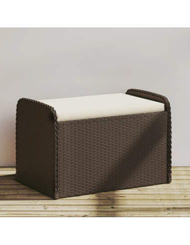 Banc de Jardin avec Coffre Rangement en Résine Tressée Marron 80 cm