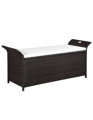 Banc de Jardin avec Coffre Rangement en Résine Tressée Marron 138 cm