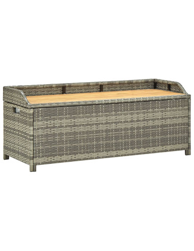 Banc de Jardin avec Coffre Rangement en Résine Tressée Gris 120 cm Dessus Acacia Massif