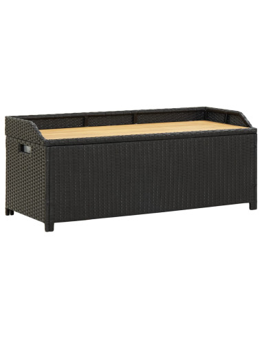 Banc de Jardin avec Coffre Rangement en Résine Tressée Noir 120 cm Dessus Acacia Massif