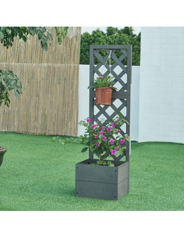 Jardinière Treillis en Composite Gris Jardinière Terrasse Balcon Pot de Fleurs avec Treillage