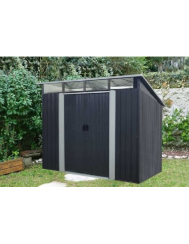 Abri de Jardin Anthracite 4,61 m² + kit ancrage Abri Jardin Métallique rangement bois outillage de jardin