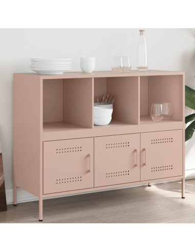 Buffet Rose Salon 3 Portes 3 Compartiments en Métal Style Industriel Rangement Chambre