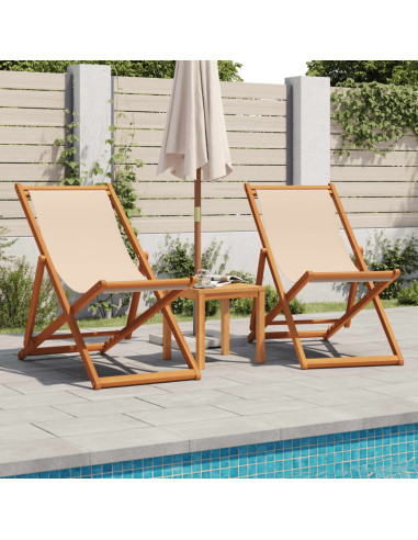 (LOT DE 2) Chaise Longue Relax Beige en Eucalyptus Massif Bain de Soleil Transat Jardin Plage Terrasse Balcon