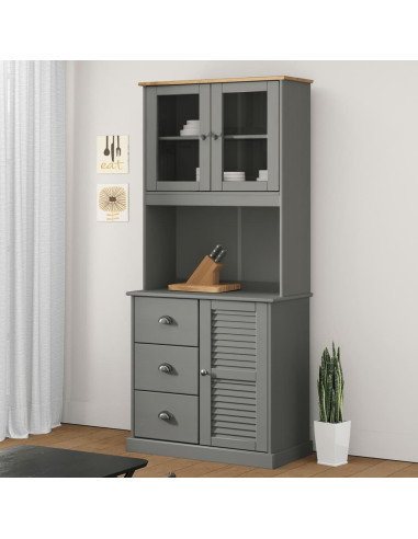 Buffet Cuisine 175 cm Gris Armoire de Cuisine Rangement Salon Vaisselier