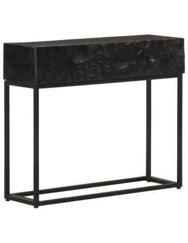 Console 2 Tiroirs Bois Massif Manguier Noir Sculpté sur Ossature Fer Console Entrée