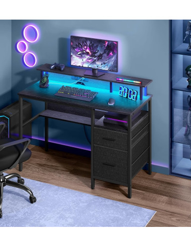 Bureau Gaming 120 cm Noir LED + Multiprise Bureau de Jeu Gamer Bureau Informatique