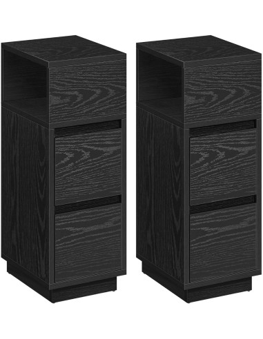 (Lot de 2) Table de chevet Noir 2 Tiroirs 1 Compartiment Ouvert Table de Nuit Haute