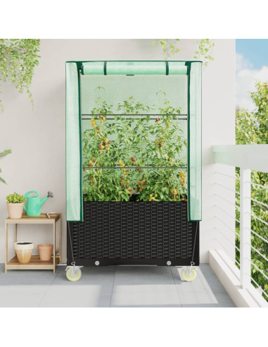 Jardinière Noir Mobile avec Serre pour Balcon Terrasse Jardin