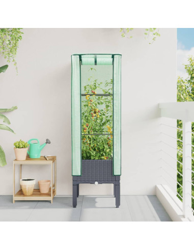 Jardinière Gris Foncé avec Serre 40x40x140 cm pour Balcon Terrasse Jardin