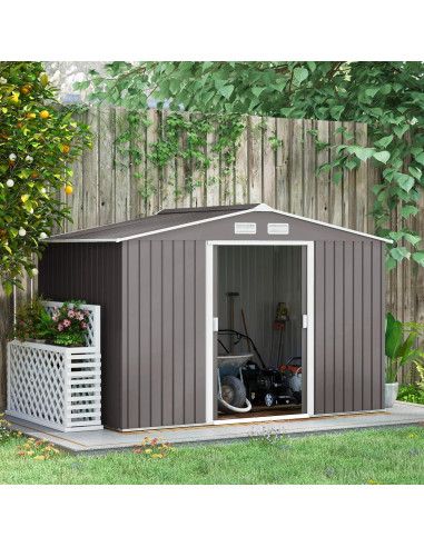 copy of Abri de jardin taupe 4,72 m² + kit ancrage Abri jardin métallique rangement bois outillage de jardin