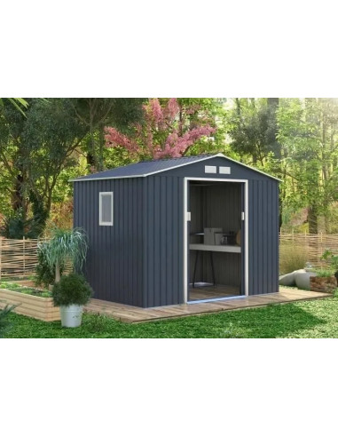 Abri de Jardin en Métal Gris Anthracite 5,30m² + Kit Ancrage Abri Jardin Métallique Rangement Bois