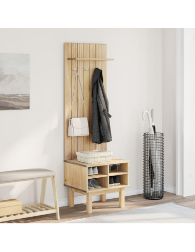 Meuble d'Entrée avec Porte Manteaux Pin Massif Casiers pour Chaussures