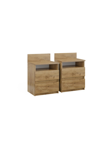 (Lot de 2) Table Chevet Chêne 2 Tiroirs Table de Nuit Moderne Chevet Chambre en Bois